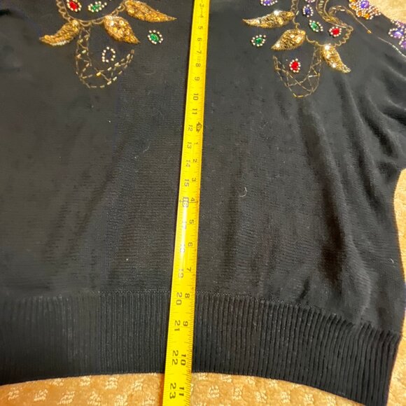 VTG 80/90s Sequin Sweater SZ M Metallic Embroidered Granny Black Paisley Dolman - Picture 9 of 13